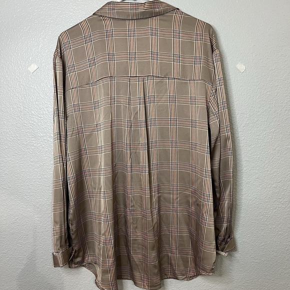 The Limited Polyester Long Sleeve Button Up Women's Plaid Tan Blouse Size L - Picture 6 of 10